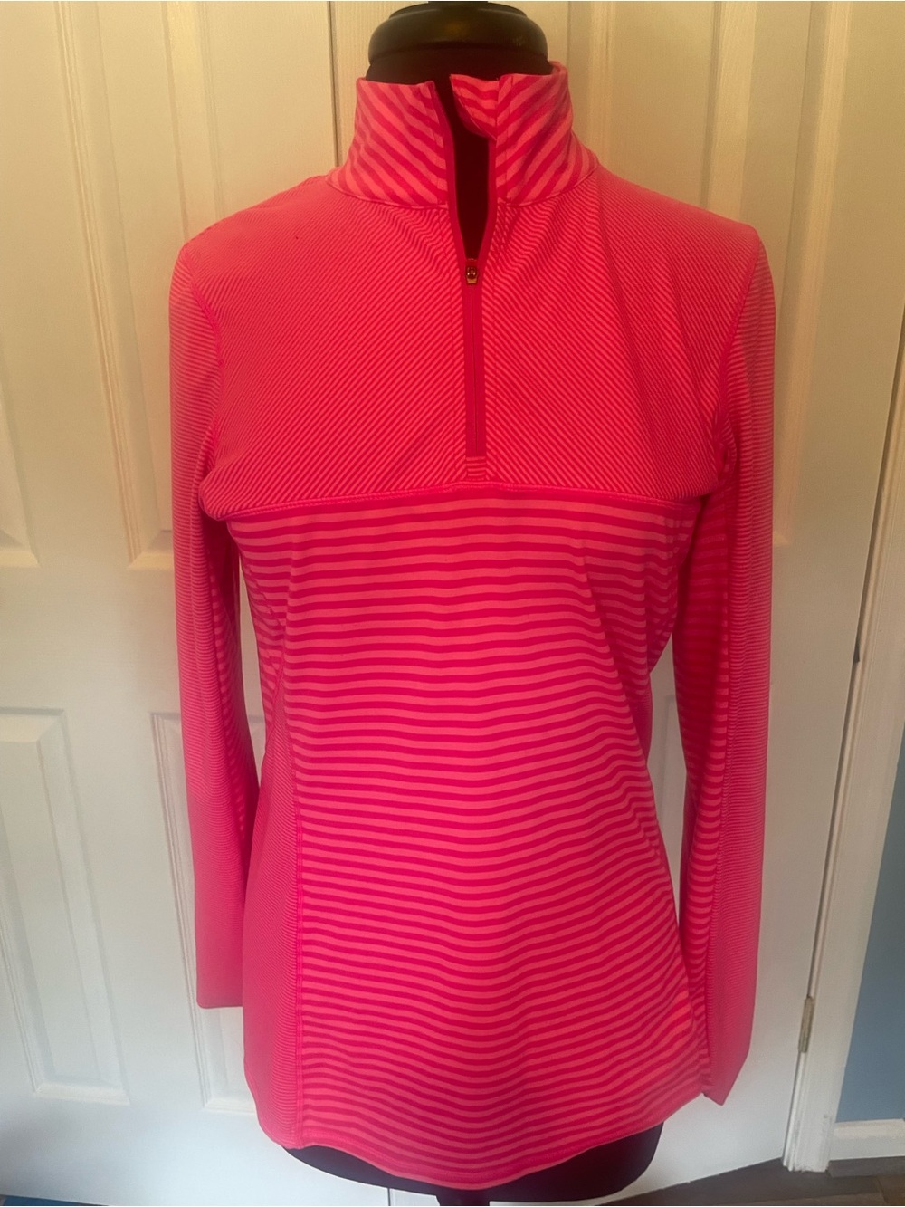 Kyodan Hot Pink Striped Quarter-Zip Performance Top